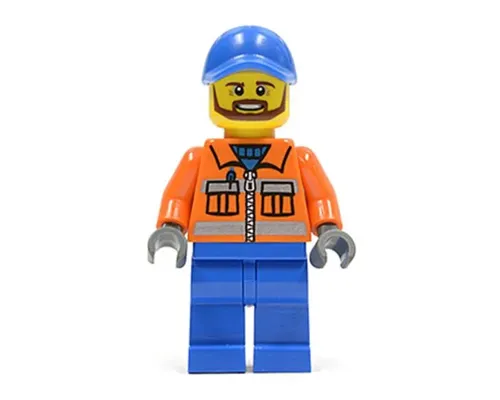 Construction Worker - Orange Zipper, Safety Stripes, Orange Arms, Blue Legs, Blue Cap with Hole Image