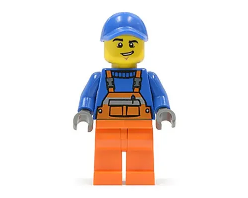 Overalls with Safety Stripe Orange, Orange Legs, Blue Cap with Hole, Lopsided Grin Image