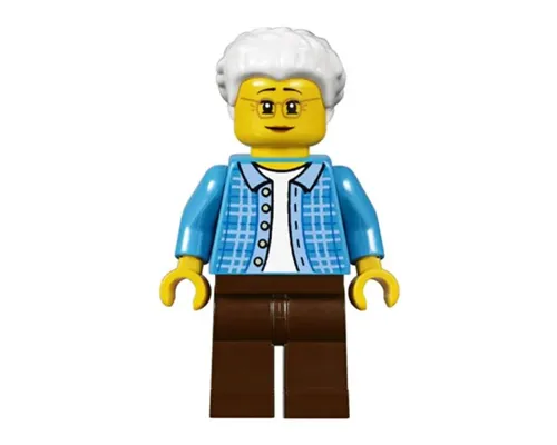 Grandma, Dark Azure Plaid Jacket with Collar, Dark Brown Legs and White Hair Image