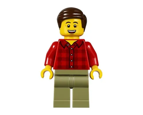 Dad, Red Plaid Flannel Shirt, Olive Green Legs, Dark Brown Smooth Hair Image