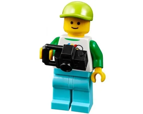 Classic Space Minifigure Floating Pattern, Medium Azure Legs, Lime Short Bill Cap, Standard Grin Image