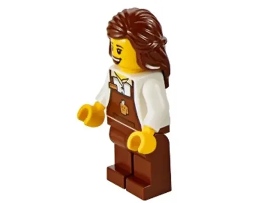 Barista - Female, Reddish Brown Apron with Cup and Name Tag, Reddish Brown Legs, Reddish Brown Hair Image