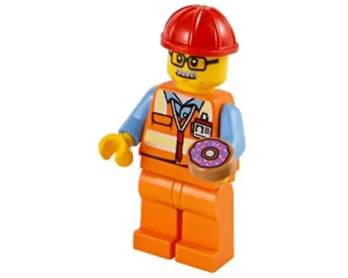 Orange Safety Vest with Reflective Stripes, Orange Legs, Red Construction Helmet, Glasses Image