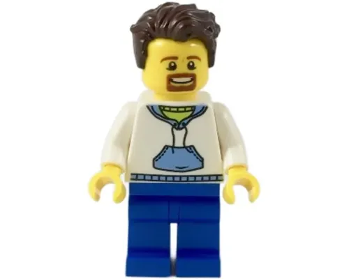 Ludo Blue - Male, White Hoodie with Medium Blue Pocket, Blue Legs, Dark Brown Tousled Hair, Goatee Image