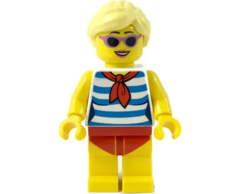 Ludo Yellow - Female, Dark Azure and White Striped Shirt with Red Scarf, Yellow Legs with Red Swimsuit, Bright Light Yellow Ponytail, Sunglasses Image