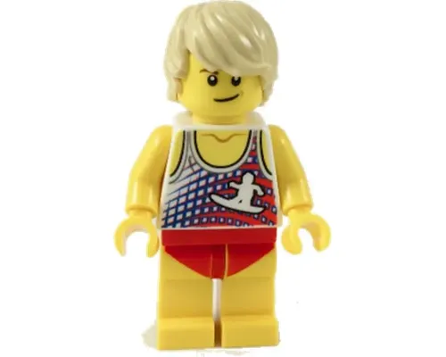 Ludo Yellow - Male, Tank Top with Surfer Silhouette, Yellow Legs with Red Swimsuit, Tan Tousled Hair Image