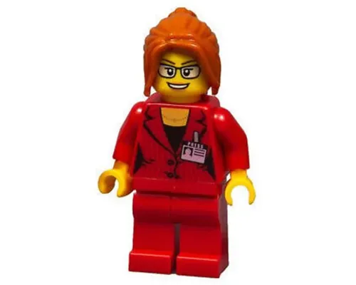 Ludo Red - Female, Red Suit Jacket with Press Pass, Red Legs, Dark Orange Ponytail, Glasses Image