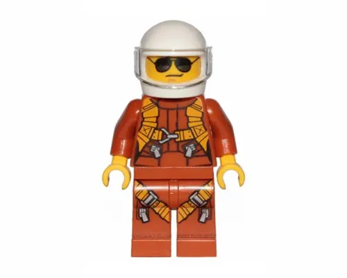 Pilot - Dark Orange Jumpsuit, Dark Orange Legs with Straps, White Helmet, Trans-Clear Visor, Black and Silver Sunglasses Image