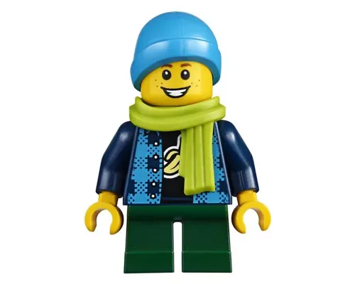 Child - Boy, Flannel Vest over Shirt with Banana, Dark Green Short Legs, Dark Azure Beanie, Freckles, Lime Scarf Image