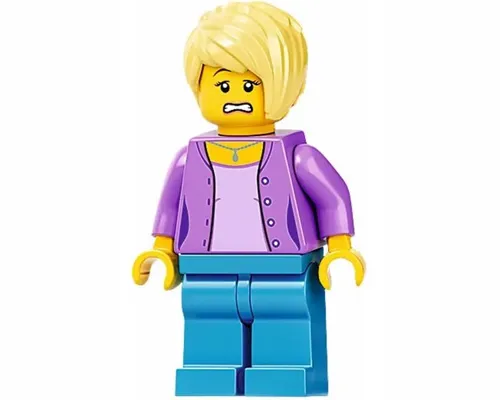 Female with Medium Lavender Jacket, Medium Blue Legs, Bright Light Yellow Hair Image