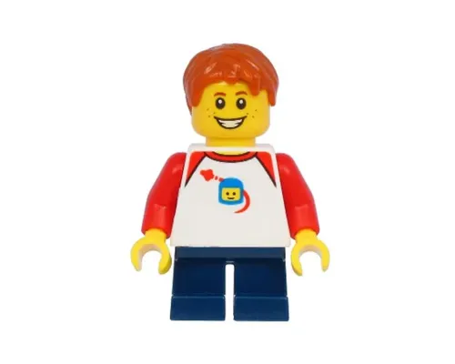 Boy with Classic Space Shirt with Red Sleeves, Dark Blue Short Legs, Dark Orange Hair Image