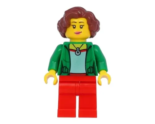 Female with Green Jacket, Red Legs, Reddish Brown Hair Image