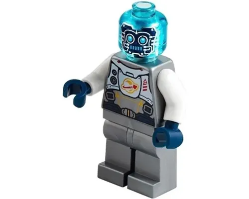 Cyber Drone Robot - Flat Silver Spacesuit with Harness and White Panel with Classic Space Logo, Trans-Light Blue Head Image