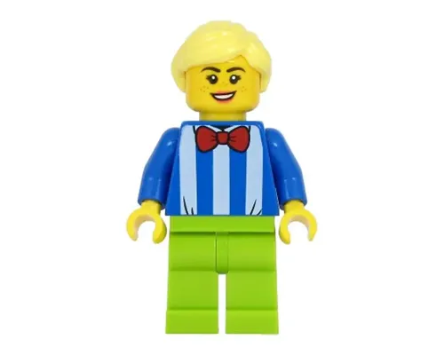 Fairground Worker - Female, White Stripes and Red Bow Tie, Lime Legs, Bright Light Yellow Hair Image