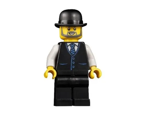 Accountant - Male, Black Vest with Blue Striped Tie, Black Legs, Black Bowler Hat, Beard Image