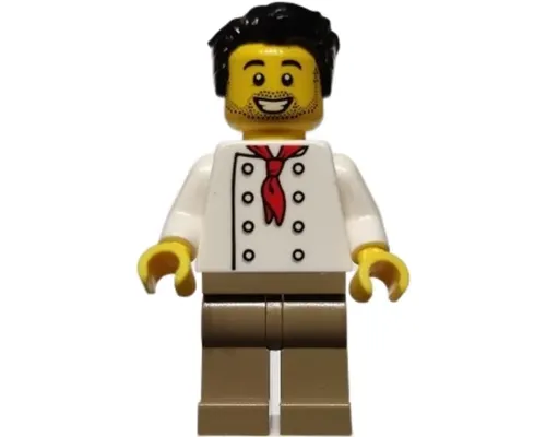 Chef - White Torso with 8 Buttons, No Wrinkles Front or Back, Dark Tan Legs, Black Hair Image