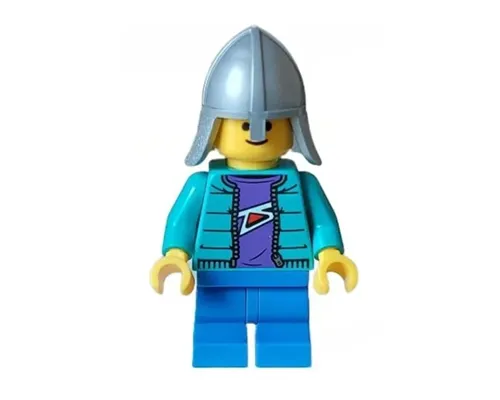 Child, Dark Turquoise Jacket, Dark Purple Shirt, Blue Medium Legs, Flat Silver Helmet Image