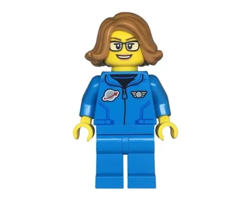 Space Scientist - Female, Dark Azure Jumpsuit, Medium Nougat Hair, Glasses, Open Mouth Smile Image