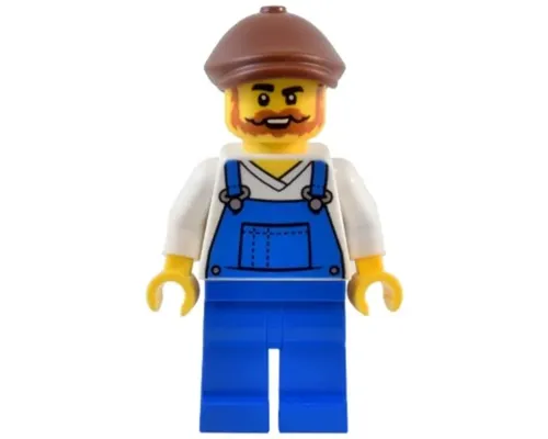 Natural History Museum Window Washer - Male, Blue Overalls over V-Neck Shirt, Blue Legs, Reddish Brown Flat Cap, Beard Image