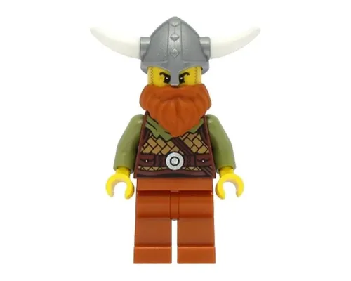 Viking Warrior - Male, Medium Nougat Leather Armor, Dark Orange Beard and Legs, Flat Silver Helmet Image