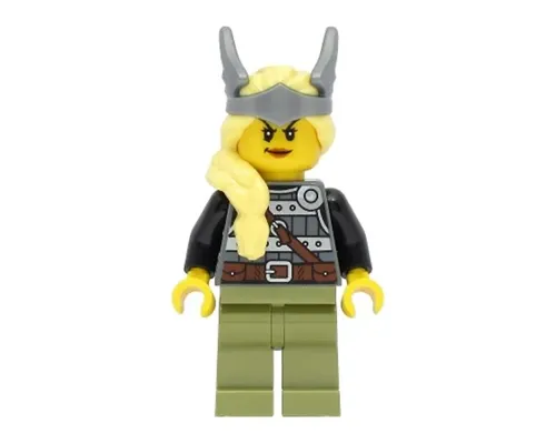 Viking Warrior - Female, Dark Bluish Gray and Silver Armor, Olive Green Legs, Bright Light Yellow Hair with Winged Tiara Image