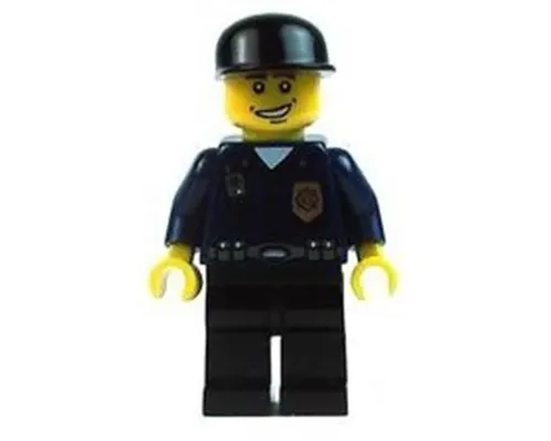 Police - World City Patrolman, Dark Blue Shirt with Badge and Radio, Black Legs, Black Cap, Smile Image