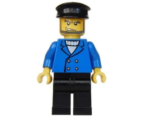 Hovercraft Pilot - Male, Blue Jacket, Black Legs, Black Police Hat, Beard Image