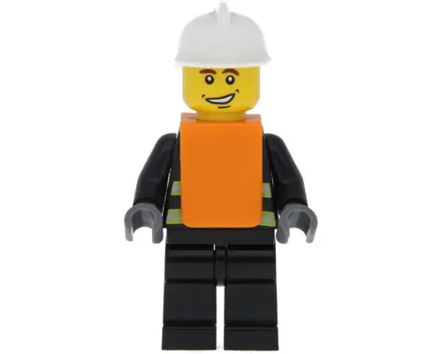 Fire - Reflective Stripes, Black Legs, White Fire Helmet, Smile, Orange Vest Image