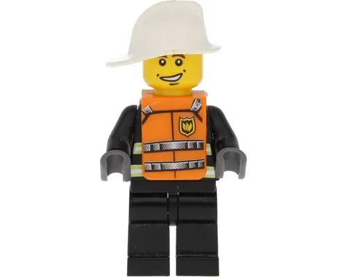 Reflective Stripes, Black Legs, White Fire Helmet, Smile, Orange Vest with Straps and Fire Logo and 'FIRE' Pattern (Stickers) Image