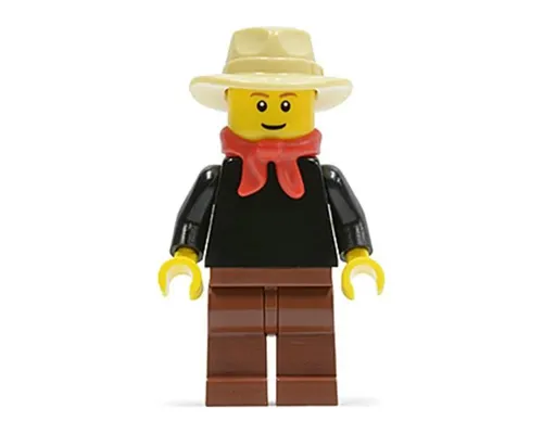 Gold Prospector - Male, Black Torso, Reddish Brown Legs, Tan Fedora Hat, Red Bandana (Undetermined Eyebrows) Image