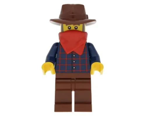 Gold Prospector - Male, Dark Blue Plaid Button Shirt, Reddish Brown Legs, Reddish Brown Fedora Hat, Red Bandana, Beard Image