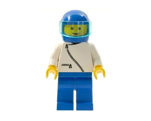 Jacket with Zipper - White, Blue Legs, Blue Helmet, Trans-Light Blue Visor Image