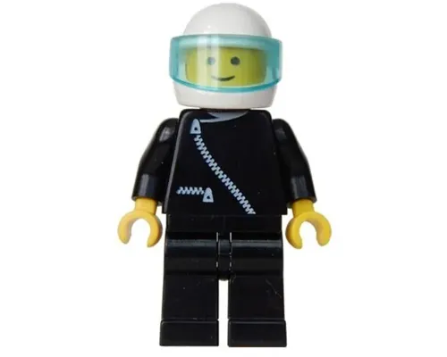 Jacket with Zipper - Black, Black Legs, White Helmet, Trans-Light Blue Visor Image