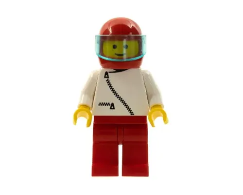 Jacket with Zipper - White, Red Legs, Red Helmet, Trans-Light Blue Visor Image